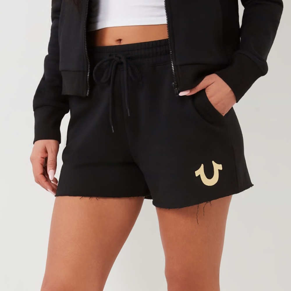 True Religion High Rise Sweat Shorts Black Medium - Picture 2 of 16